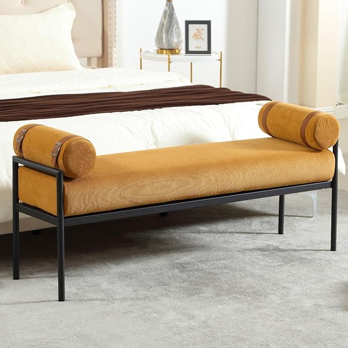 Modern Ottoman Bench, Chenille Upholstered Entryway Bench Bedroom Bench