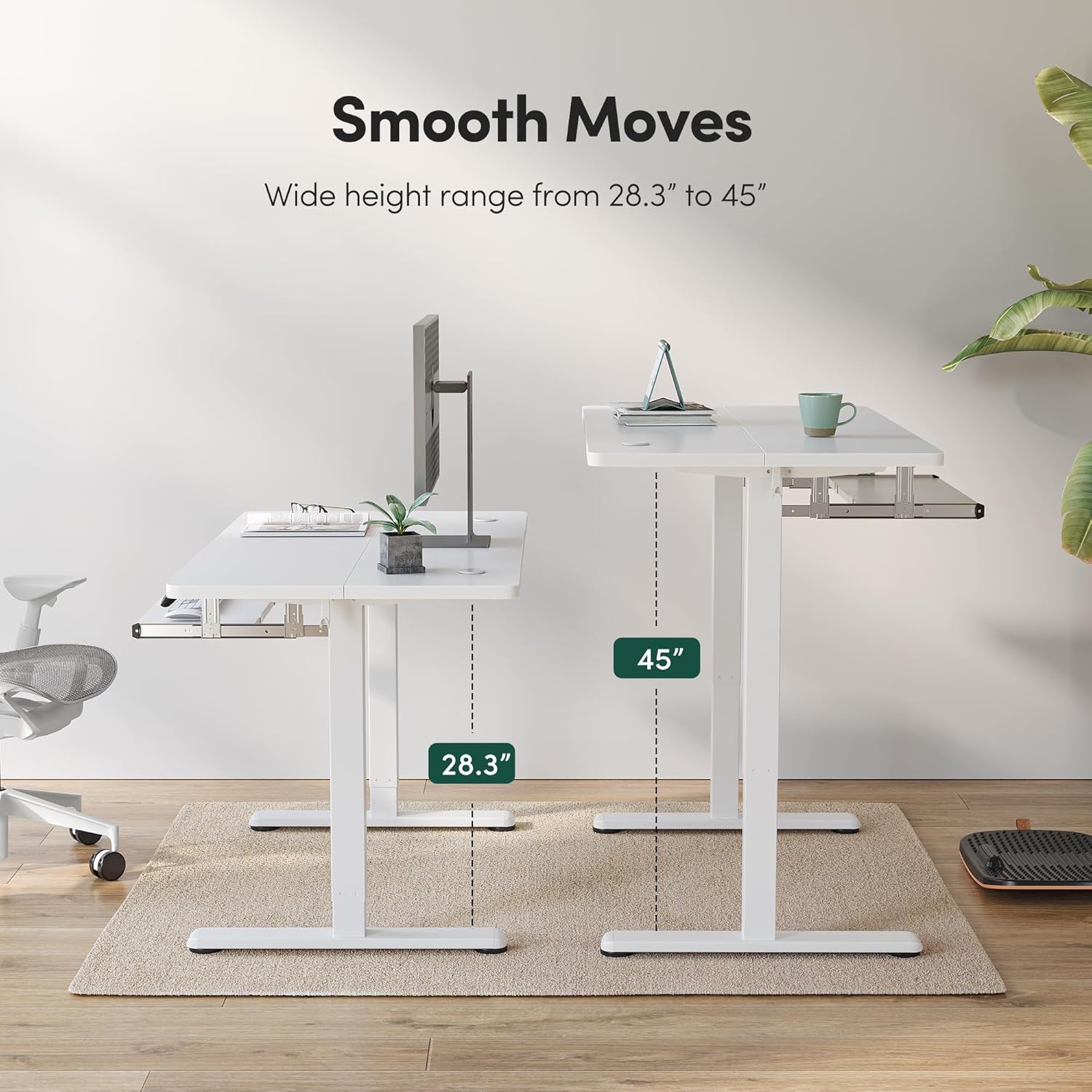 Standing Desk with Keyboard Tray, 48 × 24 Inches Electric Height Adjustable Desk