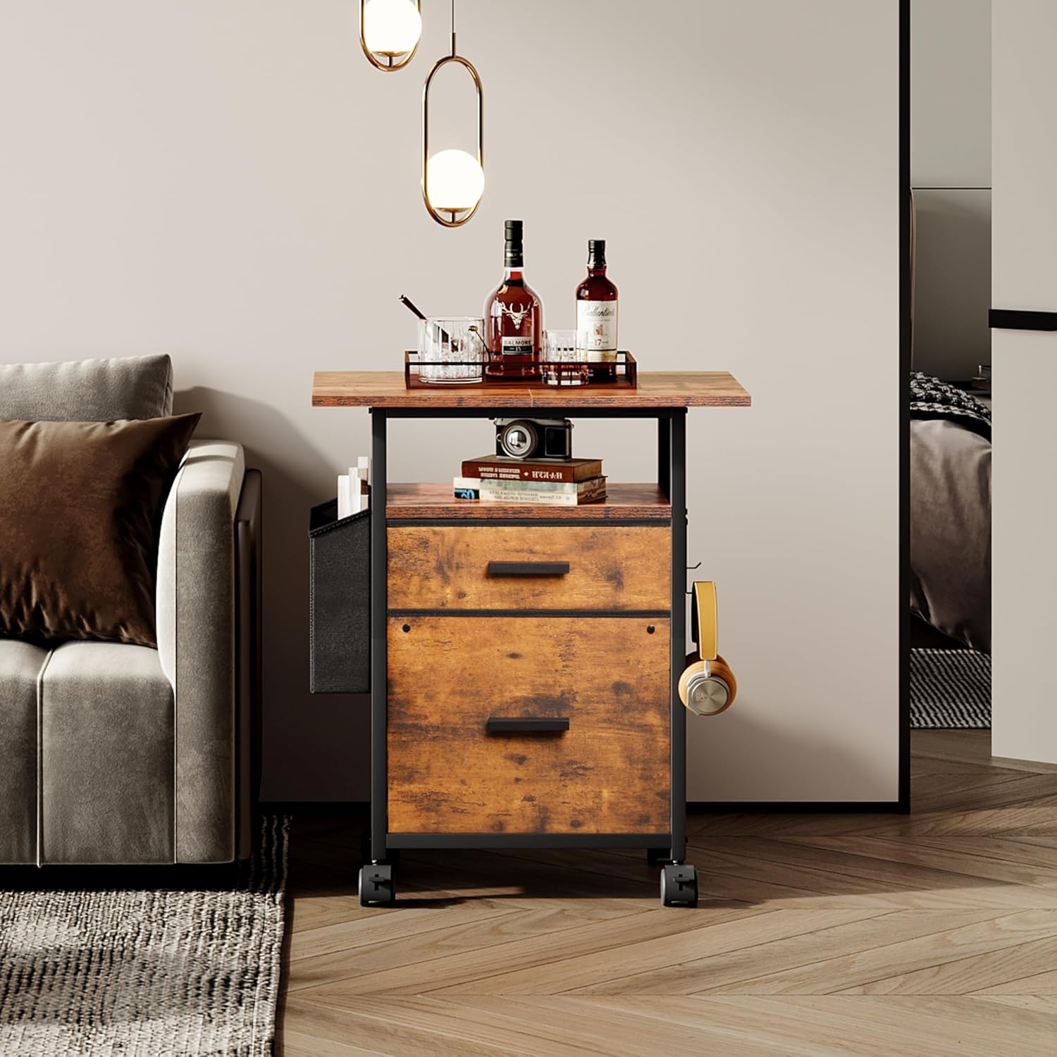 File Cabinet Printer Stand, Mobile Filing Cabinet with 2 Storage Drawers, for Hanging A4, Letter Size File Folders