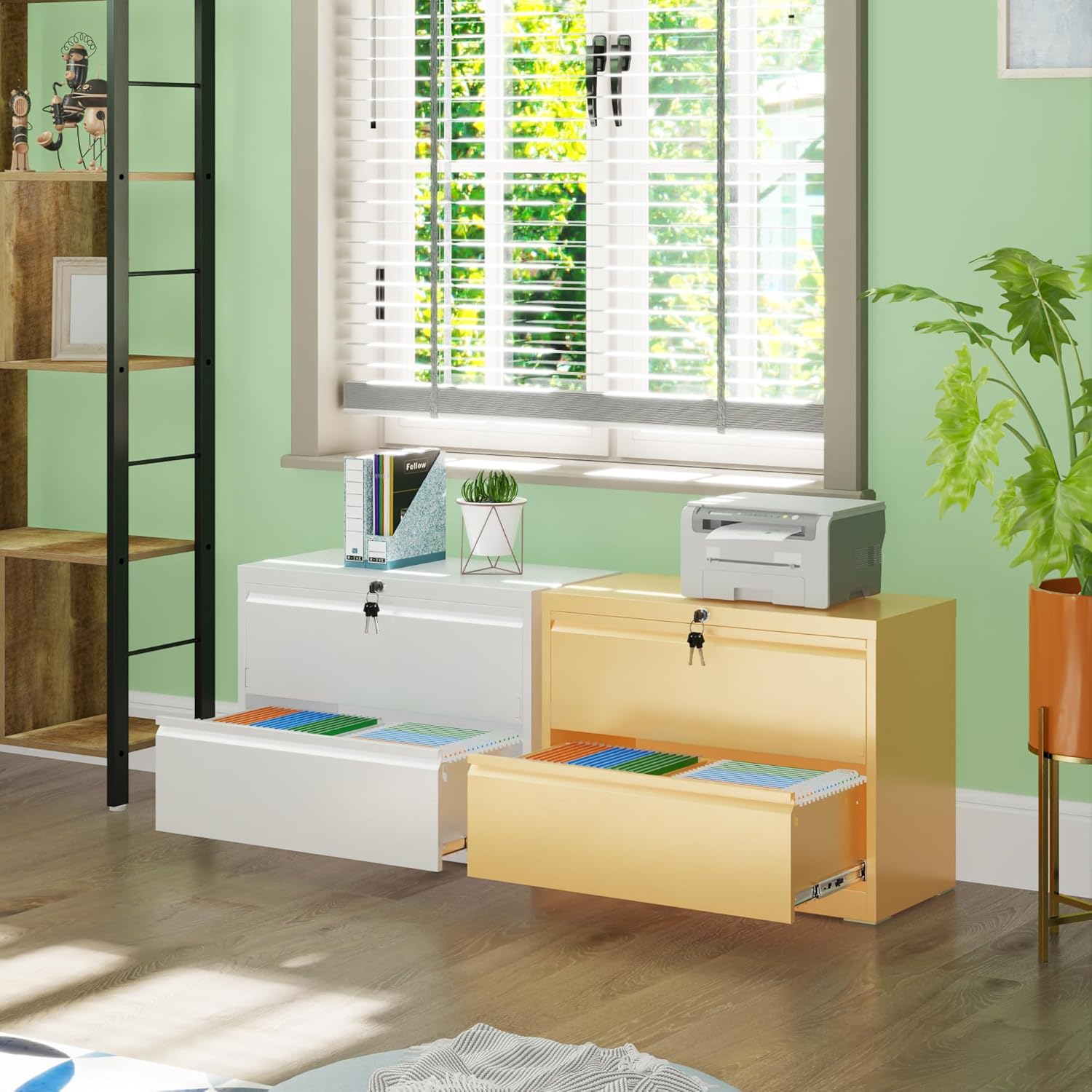 2 Drawers Lateral File Cabinet, Metal Lateral Filing Cabinet, Office Wide Storage File Cabinet for Letter/Legal/A4 Size