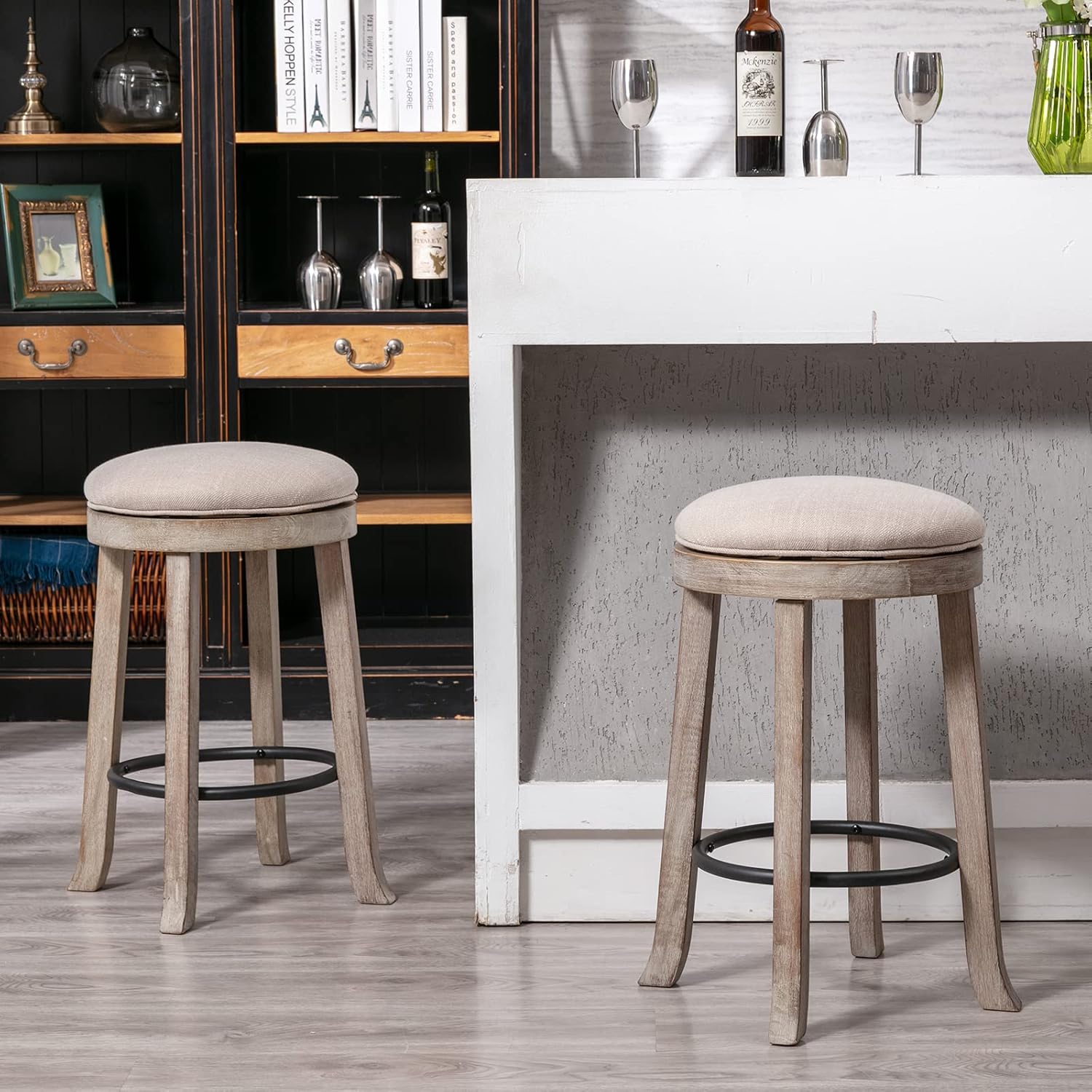 French Vintage Swivel Bar Stools Set of 2, 26” Counter Height Stools