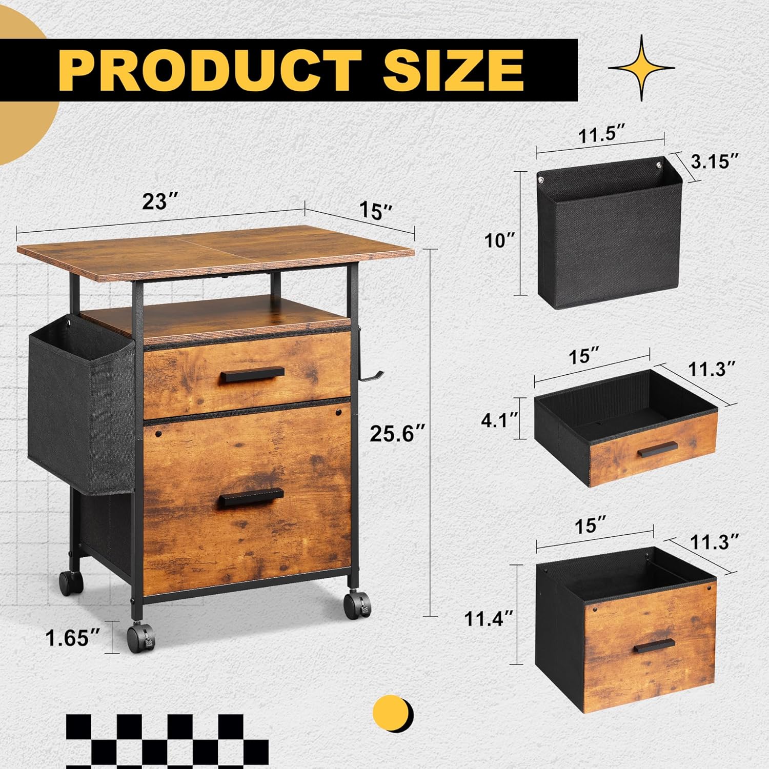 File Cabinet Printer Stand, Mobile Filing Cabinet with 2 Storage Drawers, for Hanging A4, Letter Size File Folders
