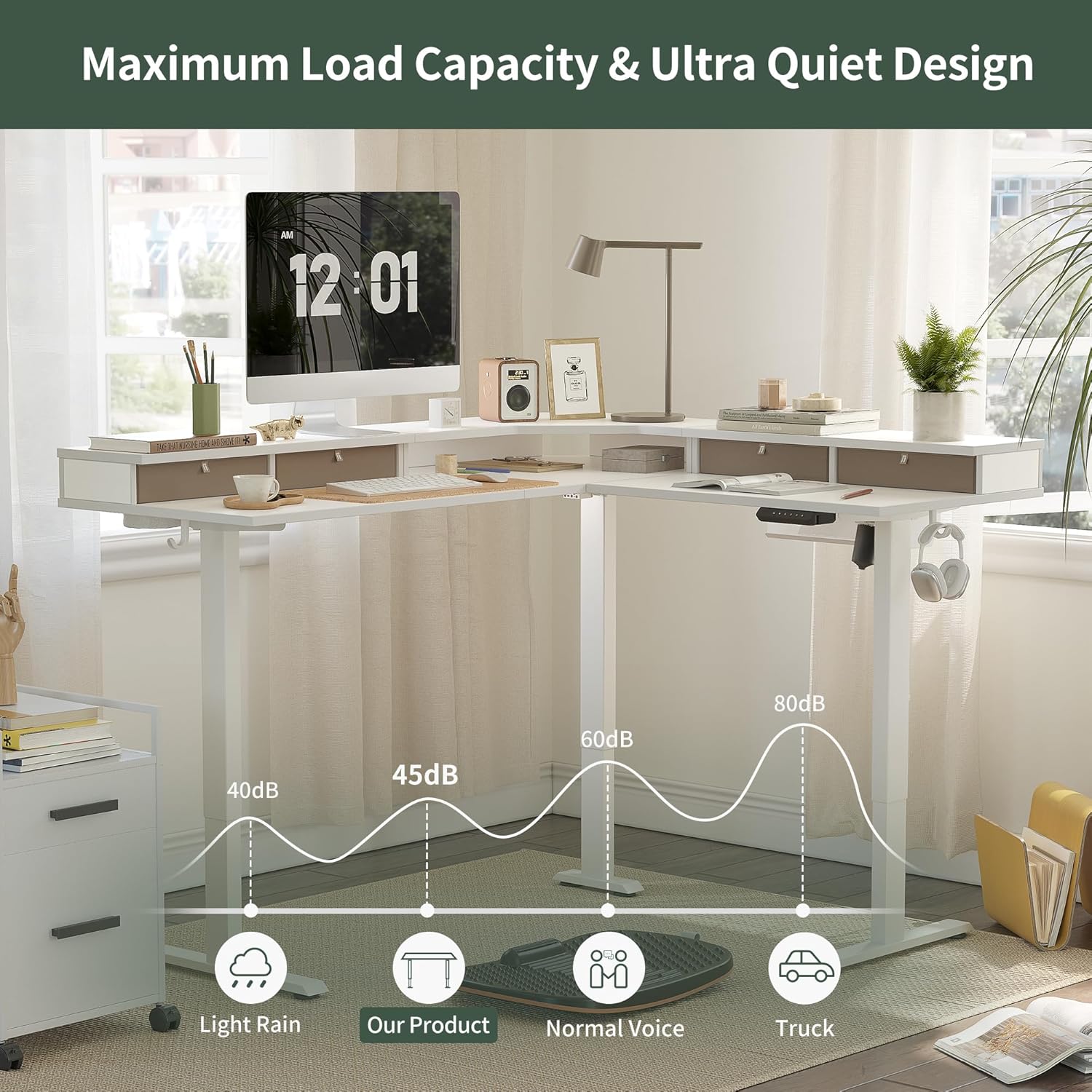 63" L Shaped Standing Desk with 4 Drawers, Electric Standing Gaming Desk Adjustable Height