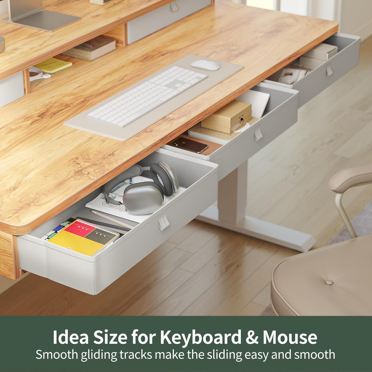 Height Adjustable Electric Standing Desk with 5 Drawers, 48 x 24 Inch Table with Storage Shelf