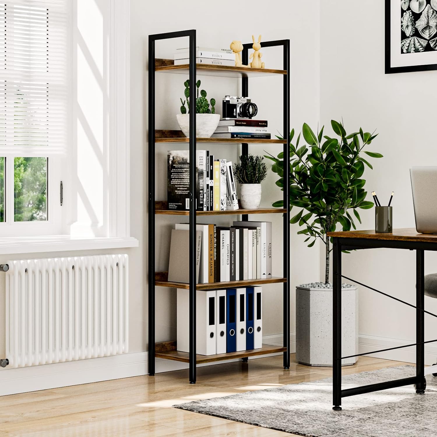 5 Tier Bookshelves, Home Office Bookcase Shelf Storage Organizer, Free Standing Storage Shelving Unit