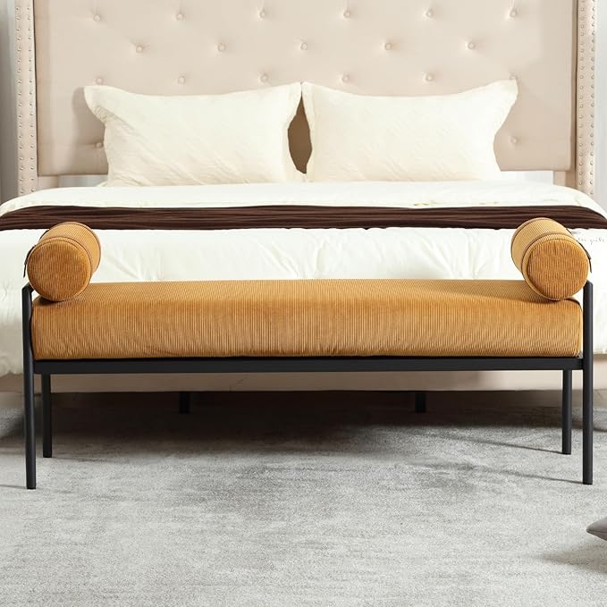 Modern Ottoman Bench, Chenille Upholstered Entryway Bench Bedroom Bench