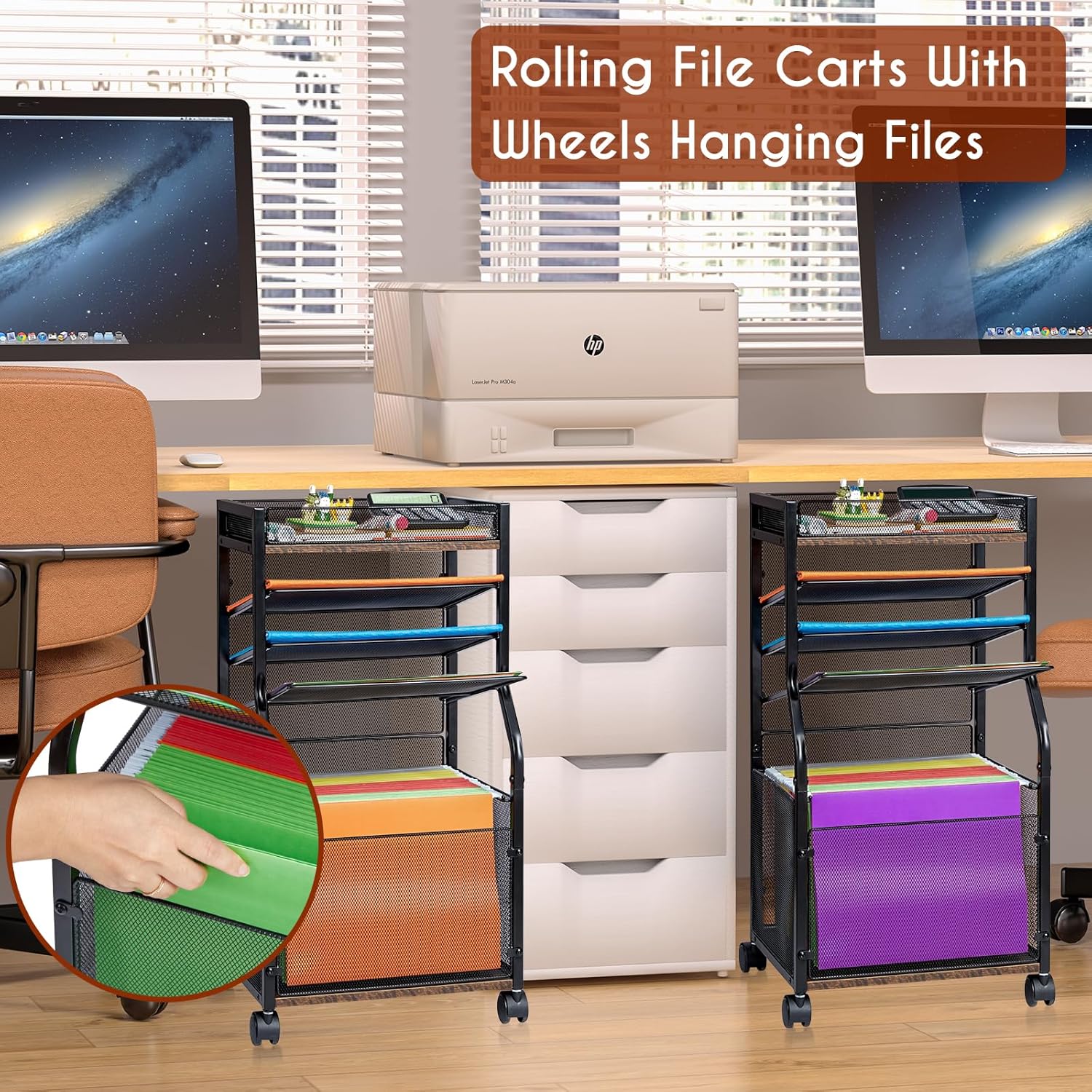 5-Tier Rolling File Cart with Hanging File Folders, Mobile Desk File Organizer on Lockable Wheels