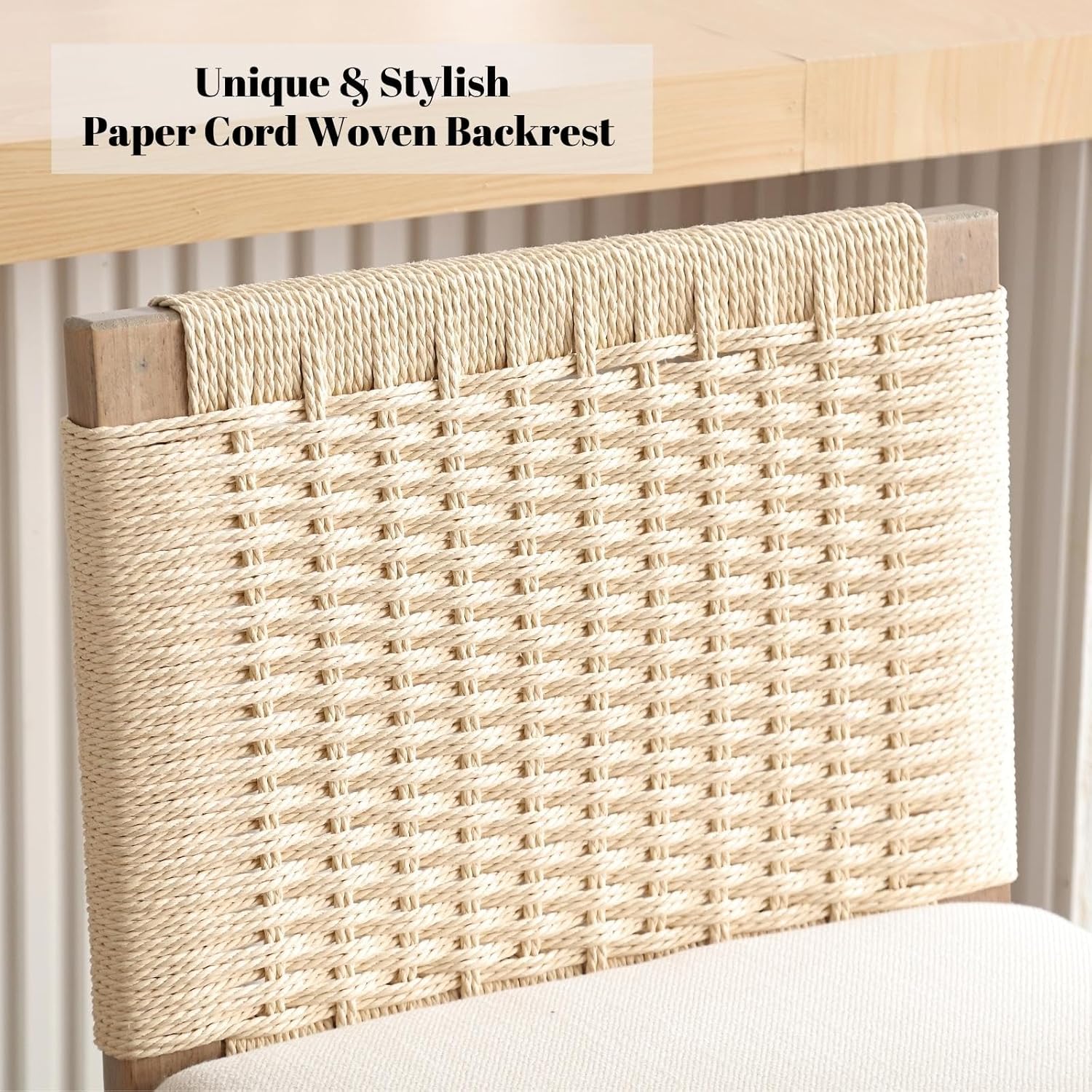 Modern Bar Stools Set of 2, 27" Counter Height Barstools with Woven Back