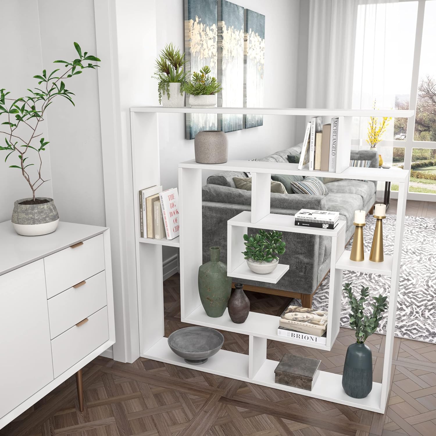 49'' x 51'' x 8.5'', White Briscoe Bookcase