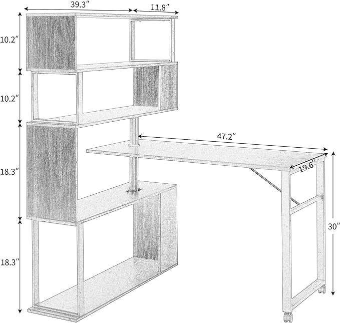 47" Rotating Computer Desk with Bookshelf