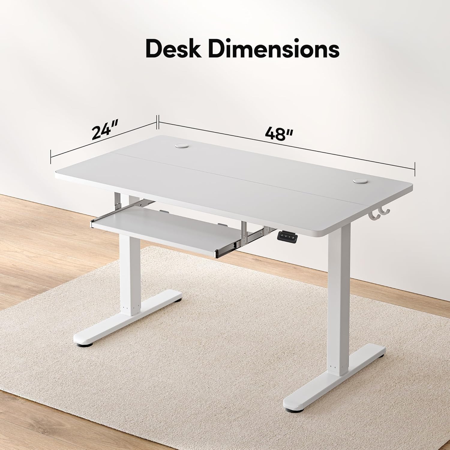 Standing Desk with Keyboard Tray, 48 × 24 Inches Electric Height Adjustable Desk