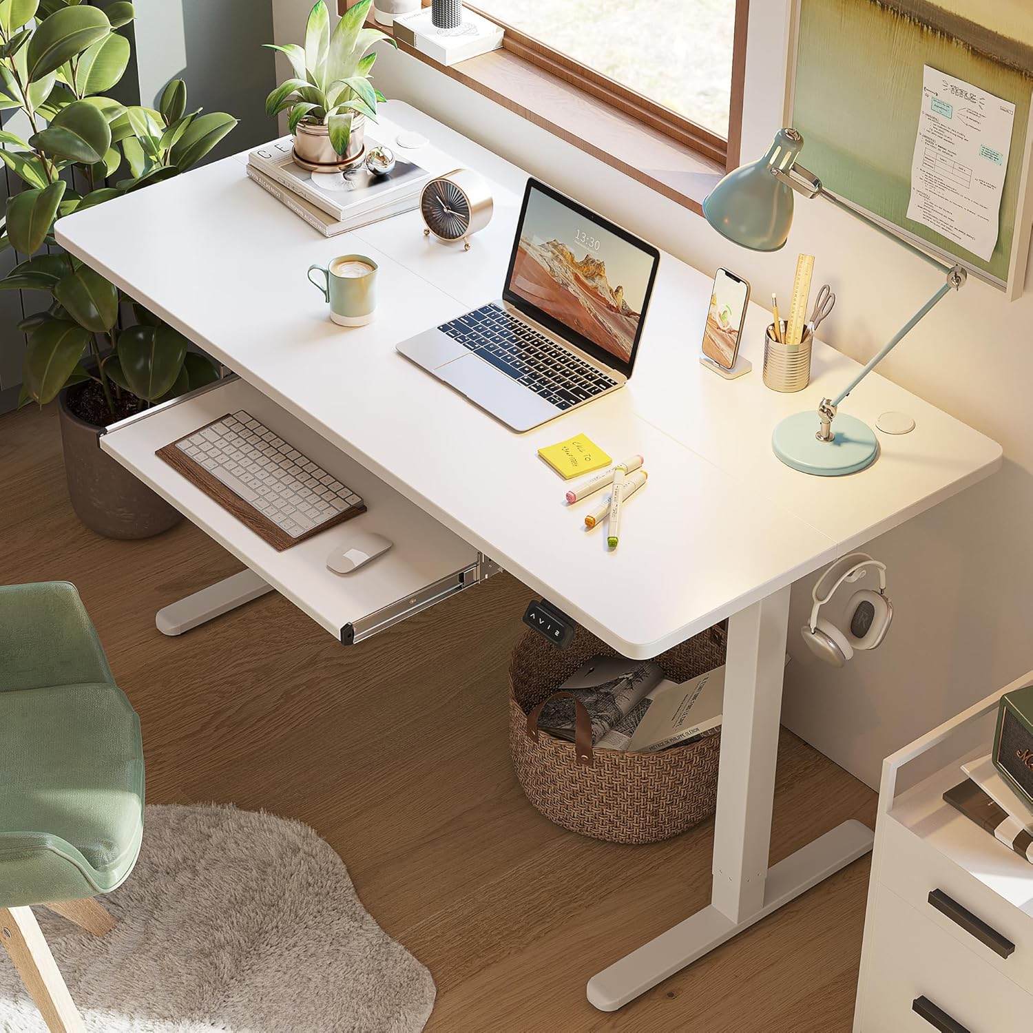 Standing Desk with Keyboard Tray, 48 × 24 Inches Electric Height Adjustable Desk