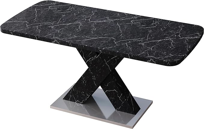 47.24"-62.99" Black Dining Table, Rectangular Stretchable Modern Dining Table