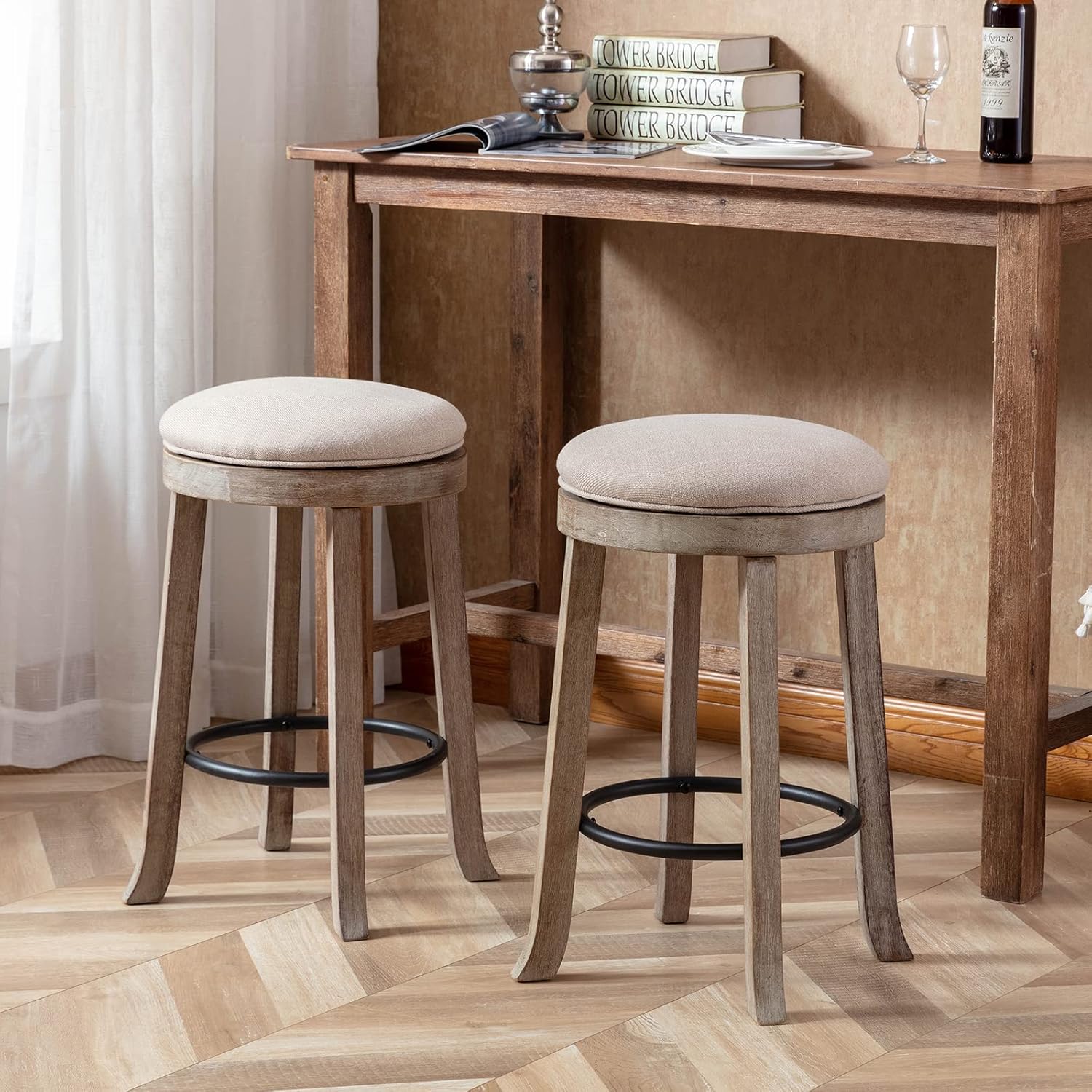 French Vintage Swivel Bar Stools Set of 2, 26” Counter Height Stools