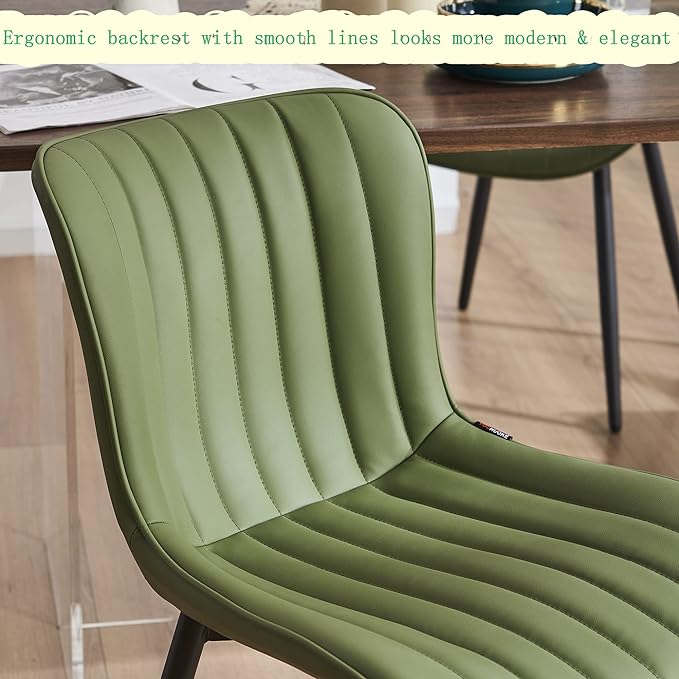 Olive Green Dining Chairs Set of 2 Upholstered Mid Century Modern Kitchen Chair Armless