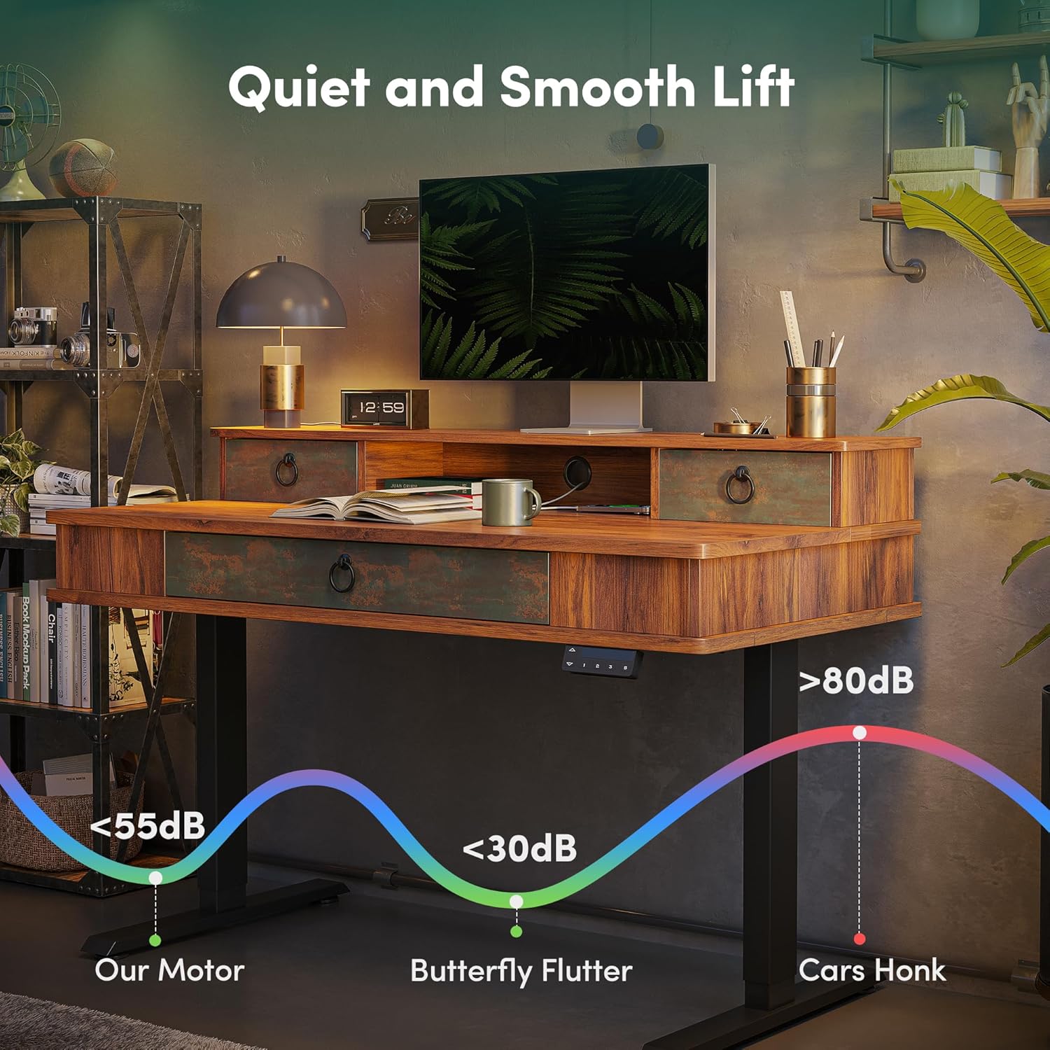 48 x 24 inches Whole-Piece Standing Desk Adjustable Height with 3 Drawers