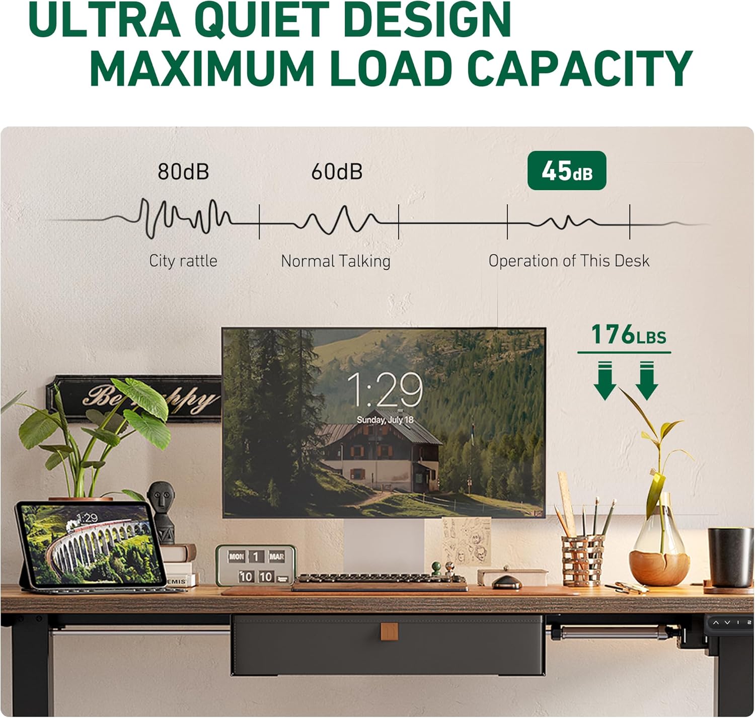 40 x 24 Inches Standing Desk with Drawer, Adjustable Height Electric Stand up Desk with Storage