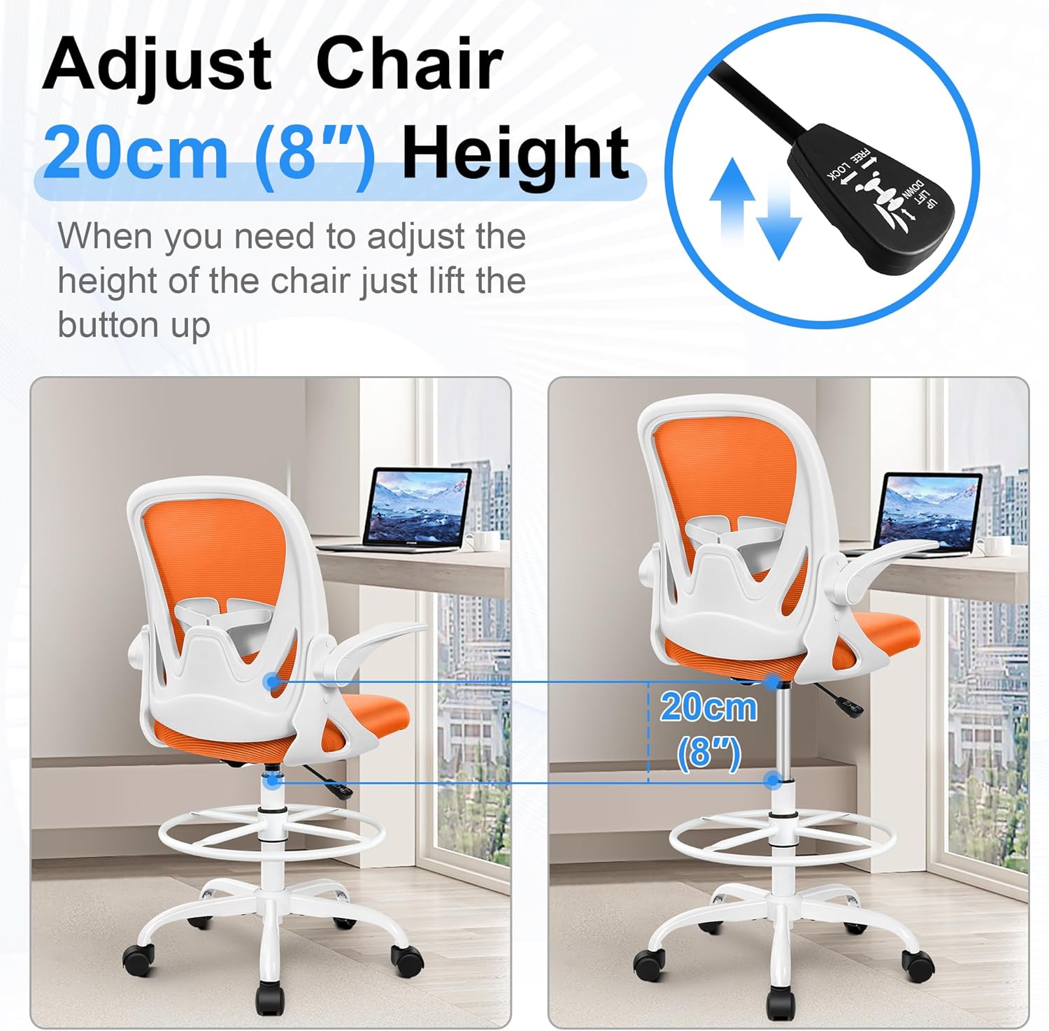 Drafting Chair Tall Office Chair with Flip-up Armrests Executive Ergonomic Computer Standing Desk Chair