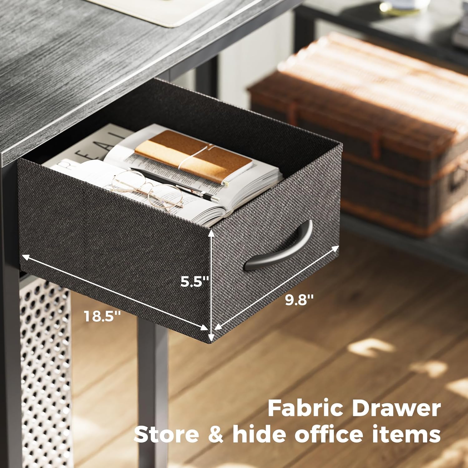 47 inch Reversible L Shaped Desk with LED Lights & Power Outlets, Computer Desk with Shelves & Monitor Stand