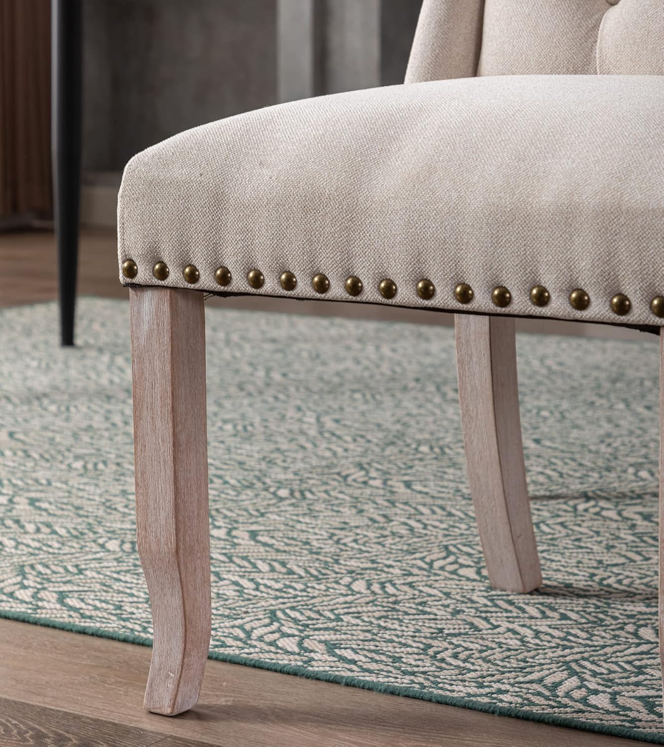 Modern Tufted Dining Chairs Set of 2, Linen Upholstered Dining Room Chairs