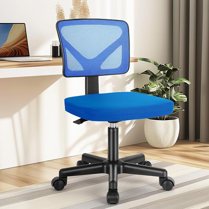 Armless Desk Chairs with Wheels Cute Home Office Chair No Arms, Ergonomic Adjustable Swivel Rolling Task Chair