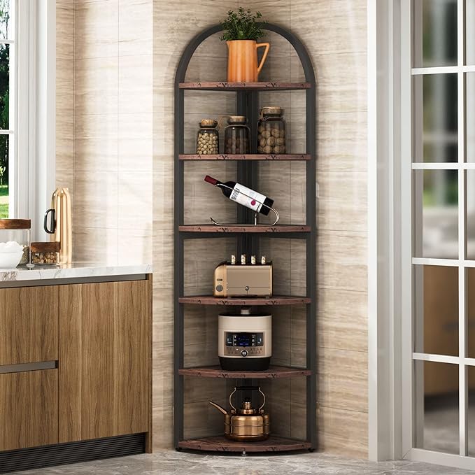 6 Tier Corner Shelf Rustic Bookshelf