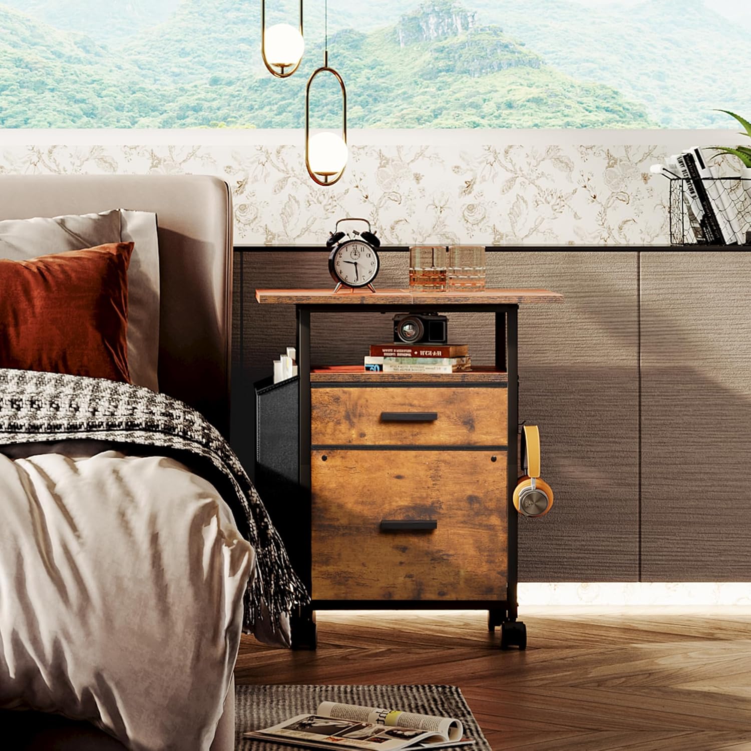 File Cabinet Printer Stand, Mobile Filing Cabinet with 2 Storage Drawers, for Hanging A4, Letter Size File Folders