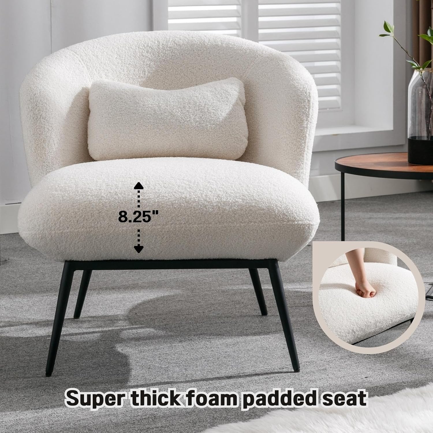 Modern Accent Chair, Sherpa Upholstered Leisure Chair Boucle Single Sofa