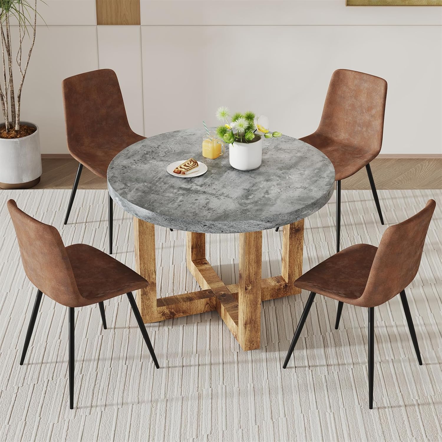 Round Dining Table Set for 4, Farmhouse Kitchen Table Small 42 Inch