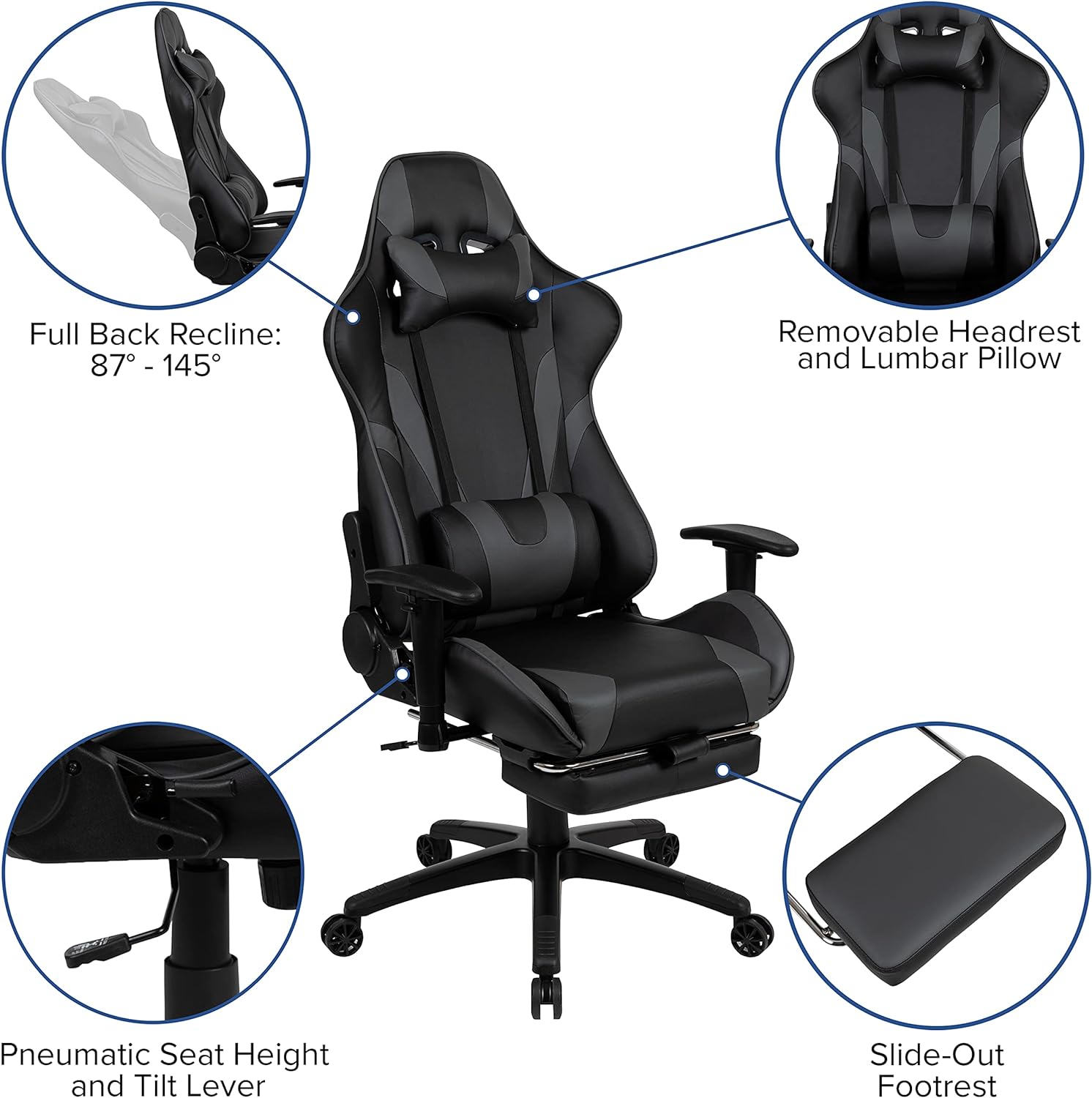 Gaming Chair Racing Office Ergonomic Computer Chair with Fully Reclining Back