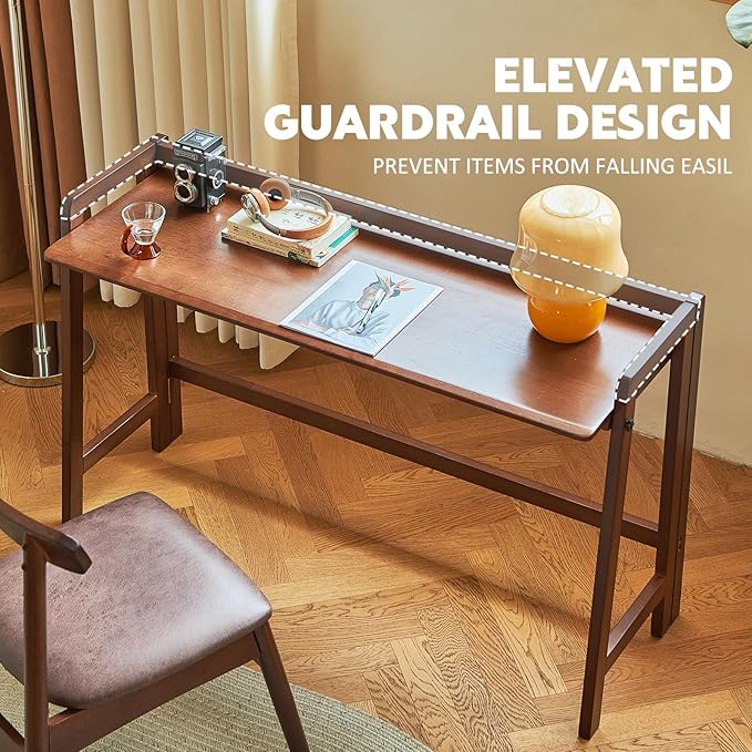 Solid Wood Folding Desk Mid Century Modern Desk, 39'' Foldable Writing Computer Desk for Home Office, Simple Study Makeup Workstation