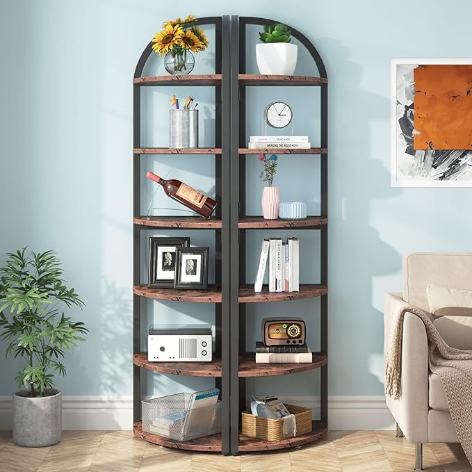 6 Tier Corner Shelf Rustic Bookshelf