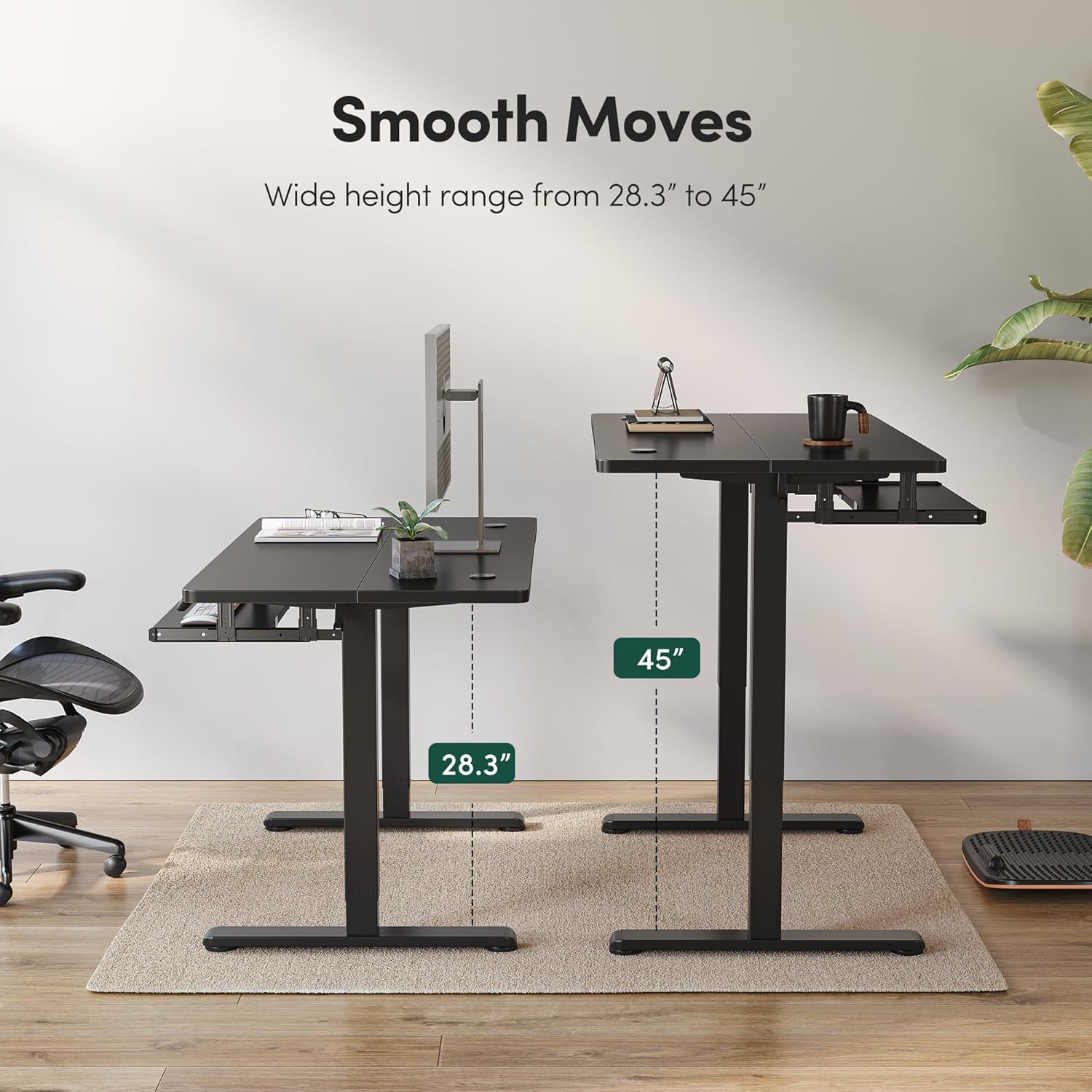 Standing Desk with Keyboard Tray, 55 × 24 Inches Electric Height Adjustable Desk