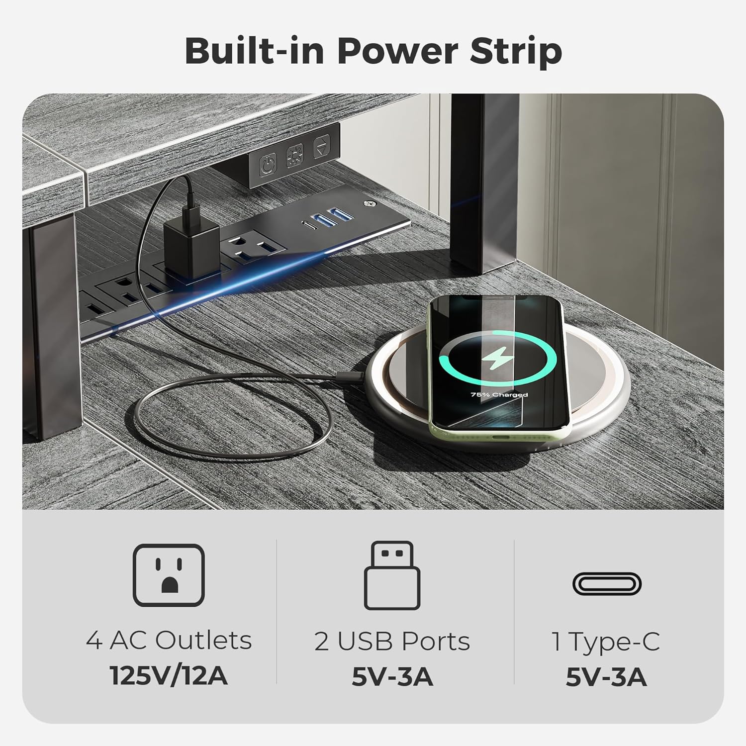 47 inch Reversible L Shaped Desk with LED Lights & Power Outlets, Computer Desk with Shelves & Monitor Stand
