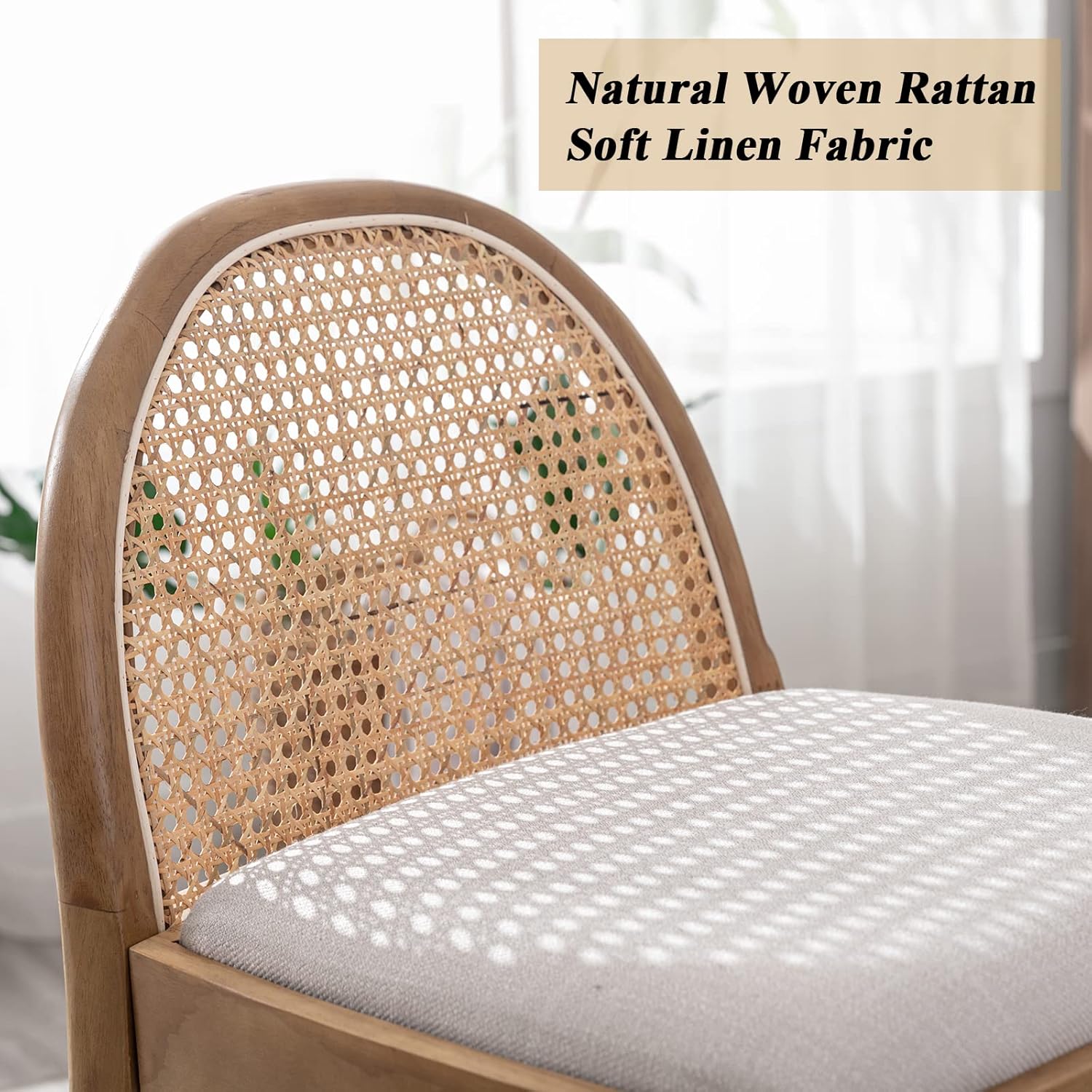 Modern Beige Rattan Counter Stools Set of 2, 26 Inch Height