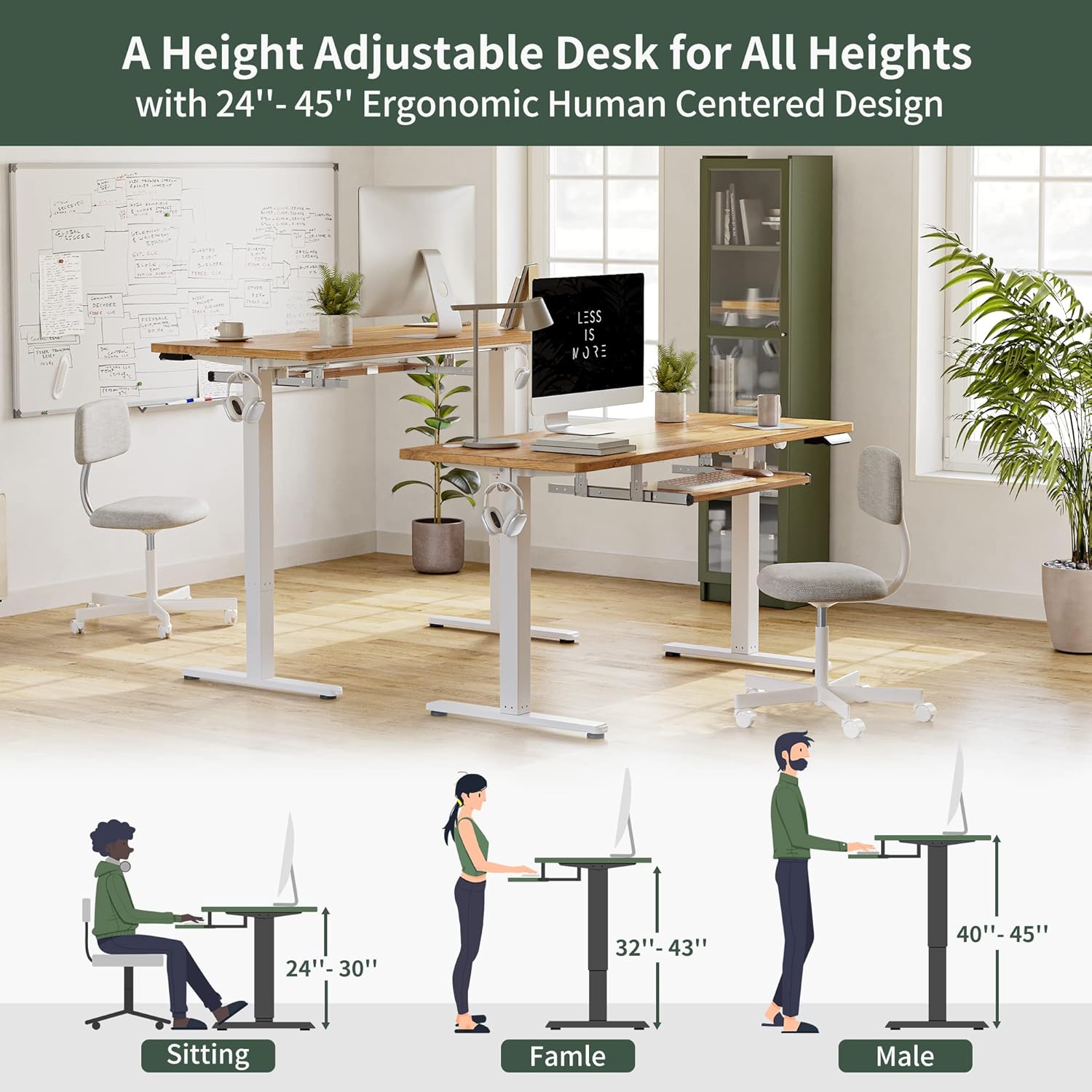 Standing Desk with Keyboard Tray, 60 × 24 Inches Electric Height Adjustable Desk, Sit Stand Up Desk