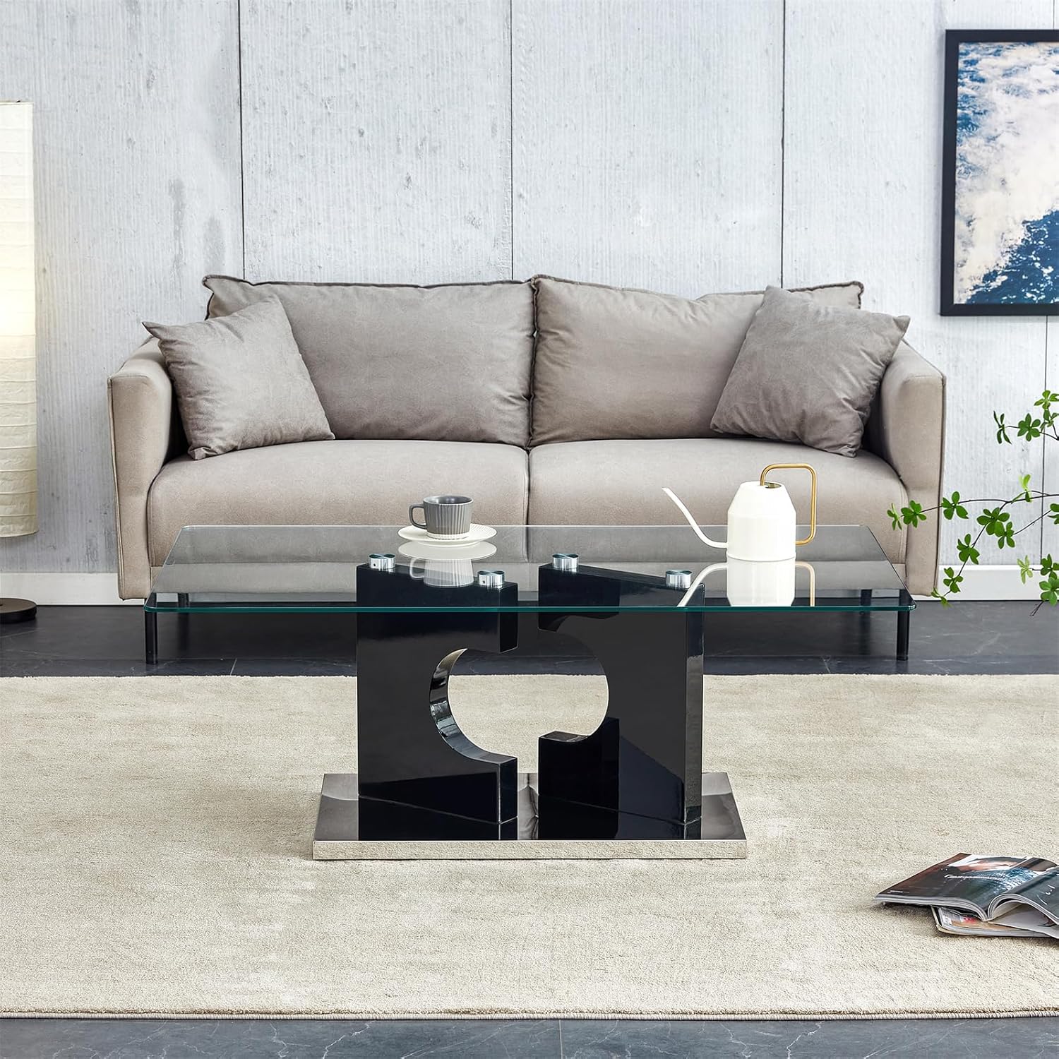 Rectangle Coffee Table, Clear Coffee Table with Tempered Glass Top