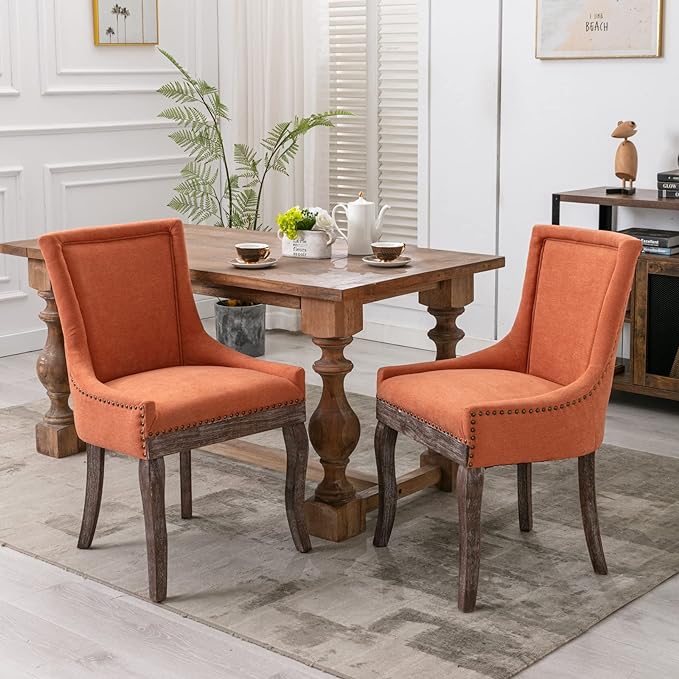 Upholstered Dining Chairs Set of 2, Fabric Side Chairs with Solid Wood Legs