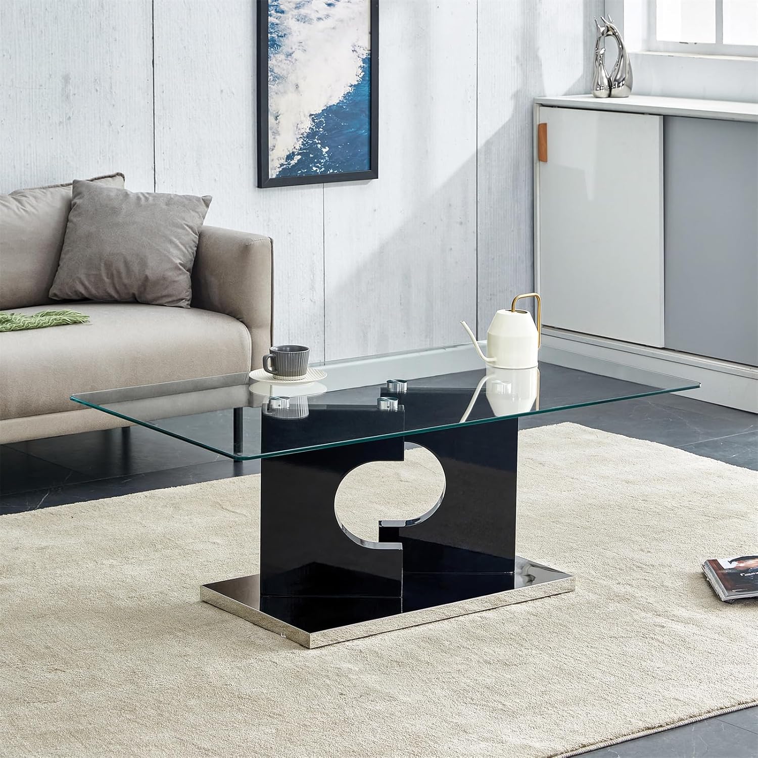 Rectangle Coffee Table, Clear Coffee Table with Tempered Glass Top