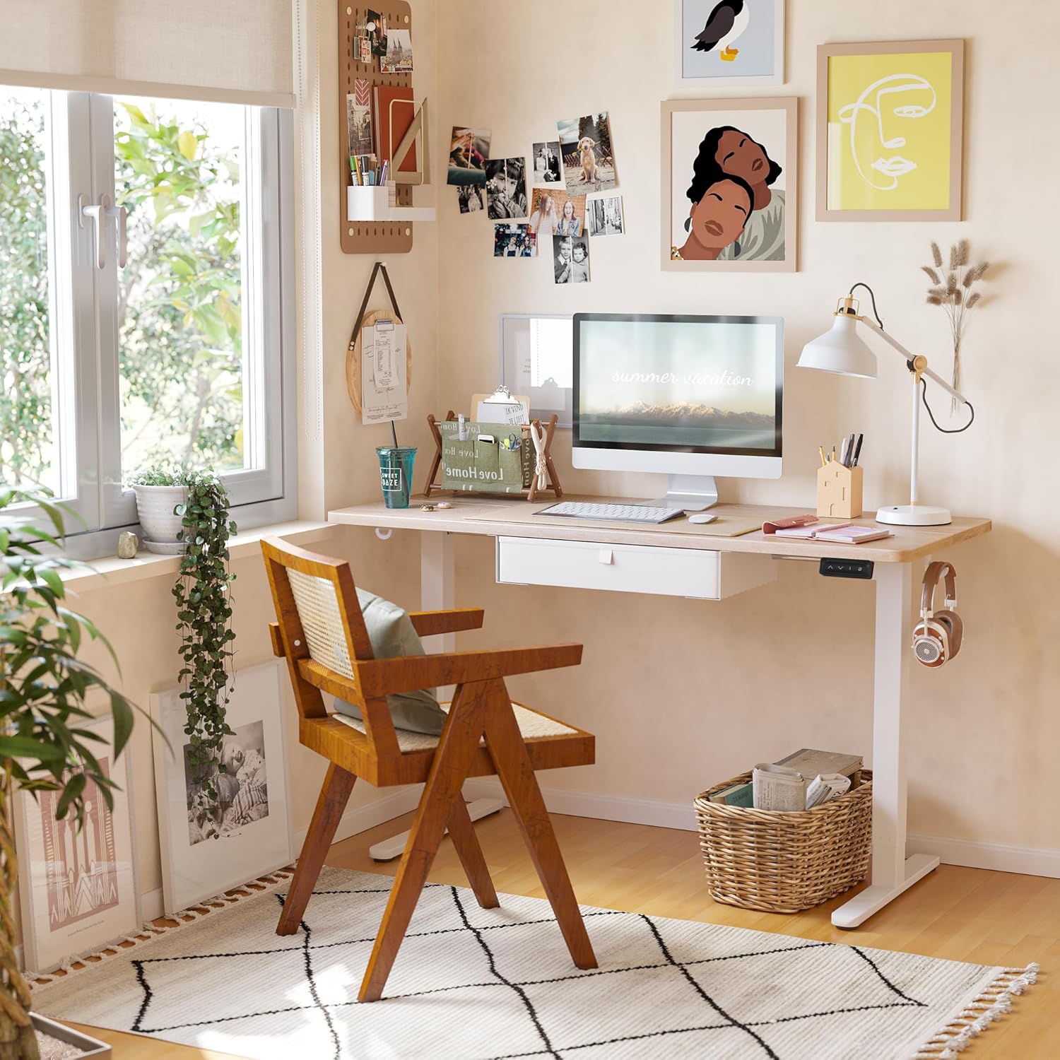 48 x 24 Inches Standing Desk with Drawer, Adjustable Height Electric Stand up Desk with Storage