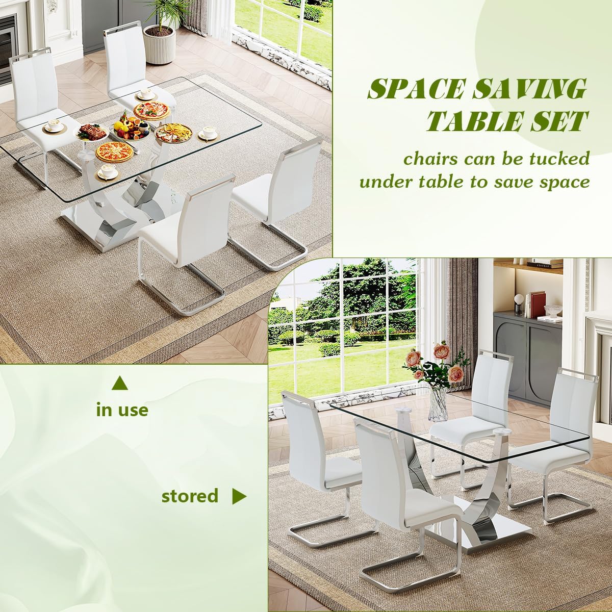 63'' Glass Dining Table Set for 4, Dining Room Table Set for 4