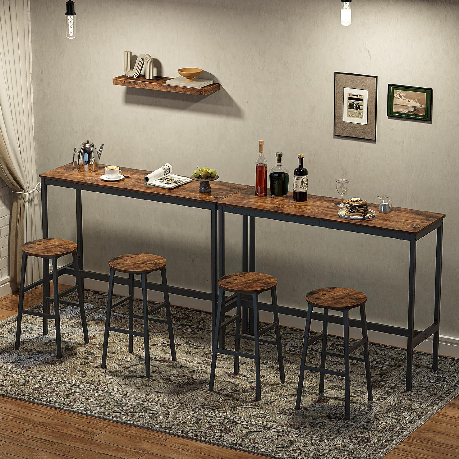 24.4 Inch Kitchen Breakfast Bar Stools, Industrial Bar Stools