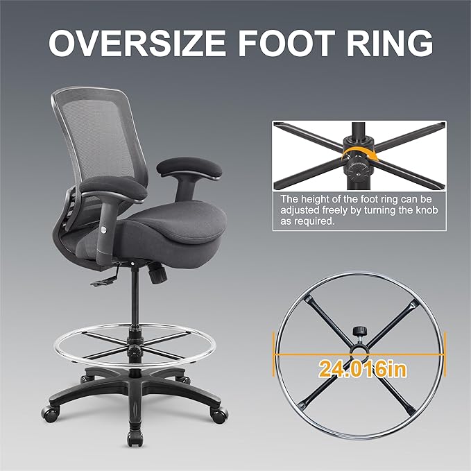 Drafting Chair with Extra Seat Cushion Tall Office Chair with Soft Armrests Executive Computer Standing Desk Chair