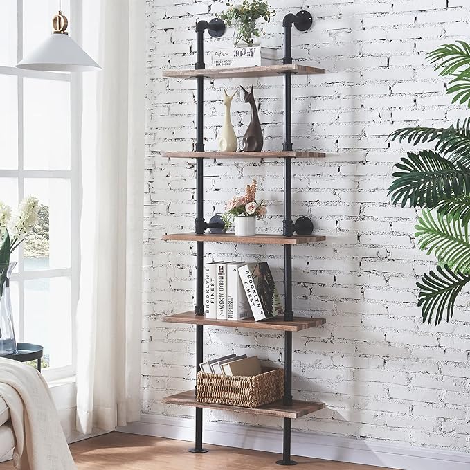 5-Tier Industrial Pipe Bookshelf