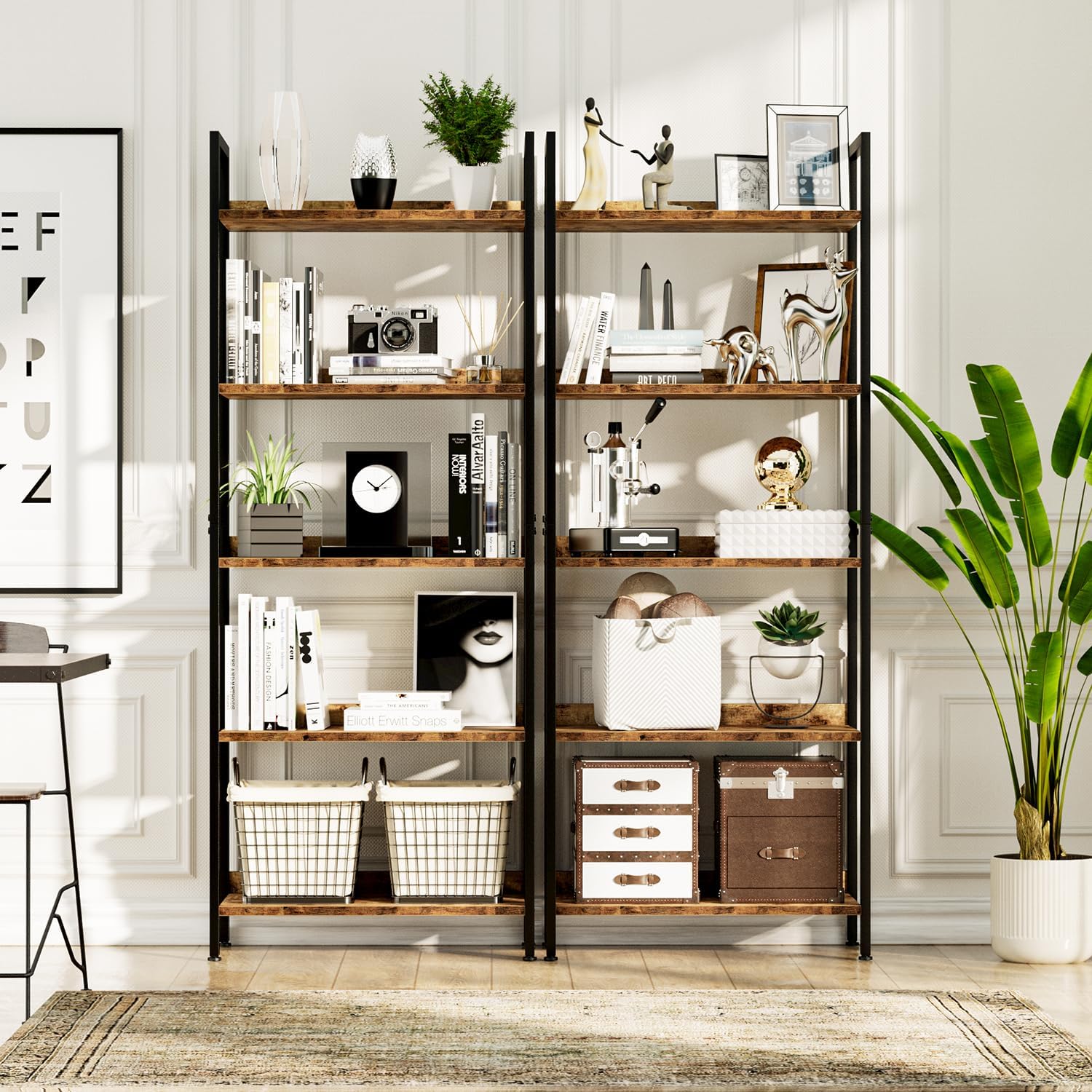 5 Tier Bookshelves, Home Office Bookcase Shelf Storage Organizer, Free Standing Storage Shelving Unit