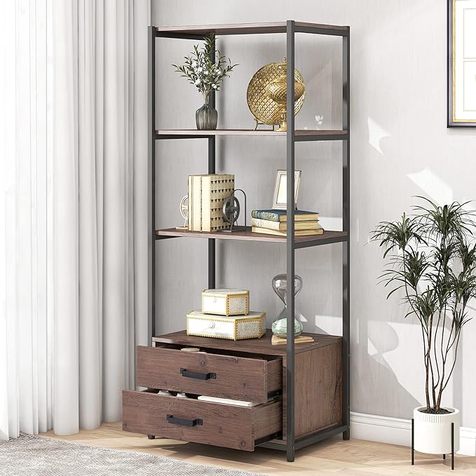 60" Tall Bookshelf with 2 Drawers