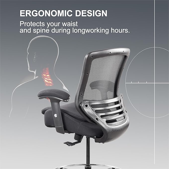 Drafting Chair with Extra Seat Cushion Tall Office Chair with Soft Armrests Executive Computer Standing Desk Chair