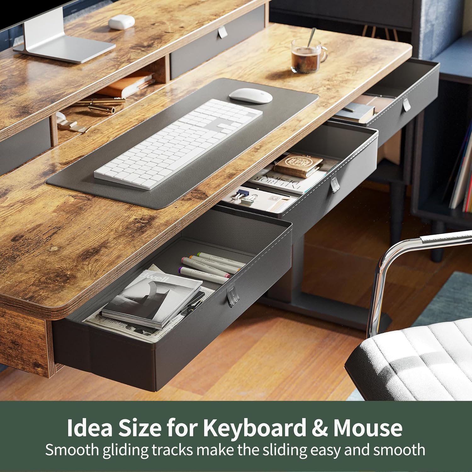 Height Adjustable Electric Standing Desk with 5 Drawers, 55 x 24 Inch Table with Storage Shelf