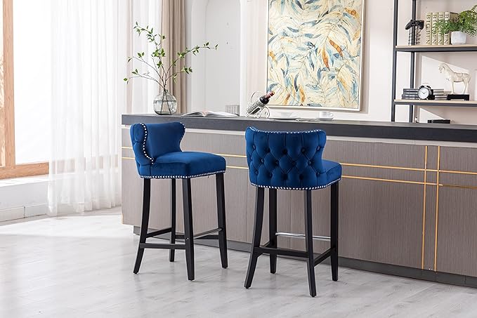 Velvet Wingback Bar Stools Set of 2, Contemporary Leisure 37" Upholstered Button Tufted Counter Height Bar Stool