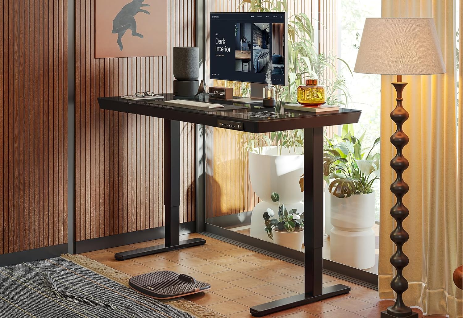 55 × 24 Electric Standing Desk with Drawers, Whole-Piece Glass Adjustable Height Desk